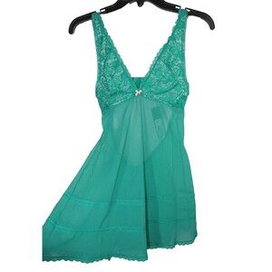 Blush Green Mesh And Lace Sexy Open Back Babydoll Nightie Size Small